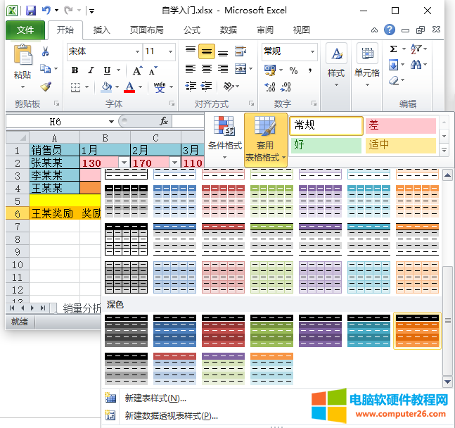 Excel表格样式（Excel2010中套用单元格和表格样式的方法美化表格-表格制作）2
