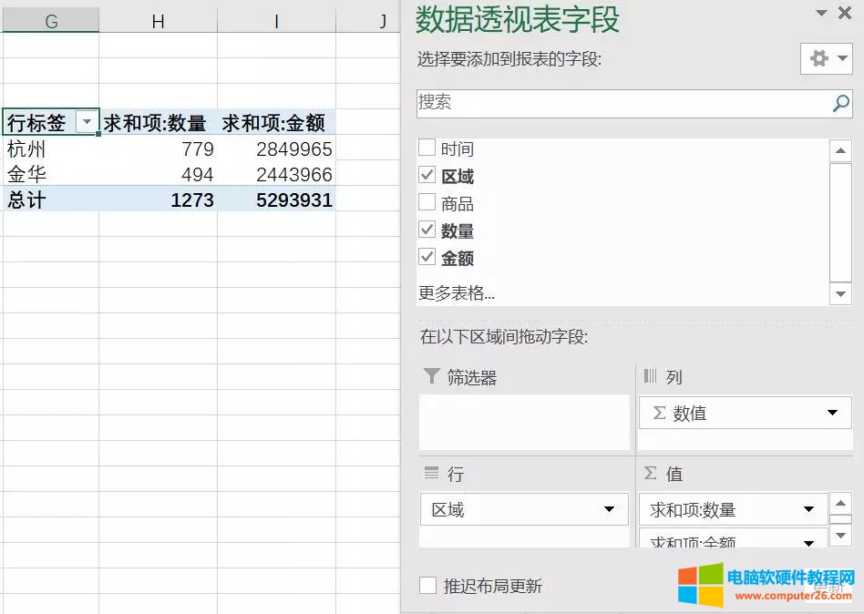 Excel快速去除数据透视表中两个相同的项目汇总