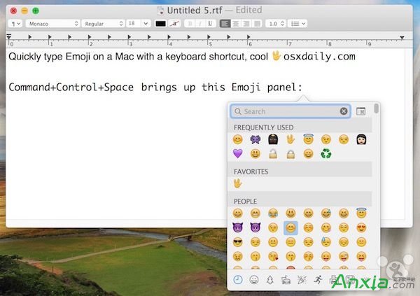 Emoji表情,Mac中快速调出Emoji表情的界面方法,快速调出Emoji表情的界面快捷键,如何快速调出Emoji表情的界面,怎样快速输入Emoji表情