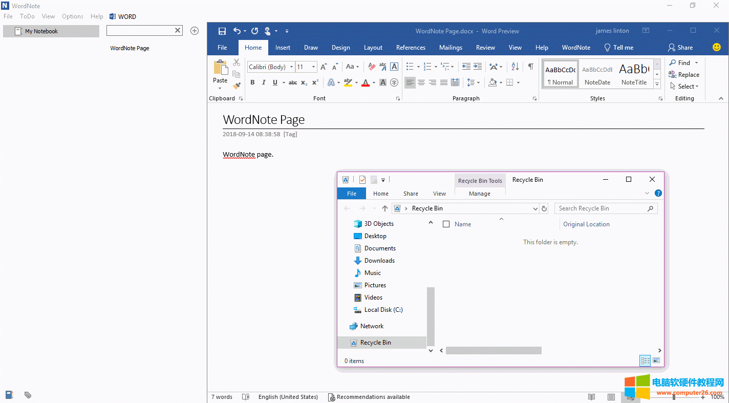 WordNote 使用 Windows 的回收站，作为自己的回收站 