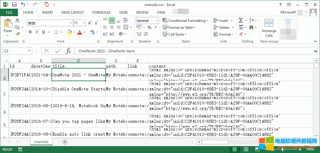 在 Excel 打开 onenote.csv