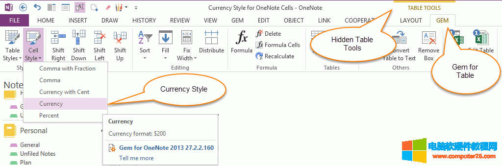 OneNote 货币数字样式