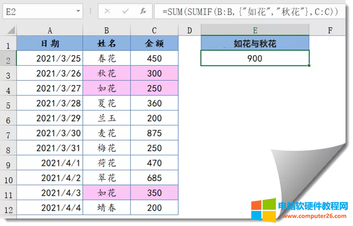 Excel的SUMIF函数的用法教程