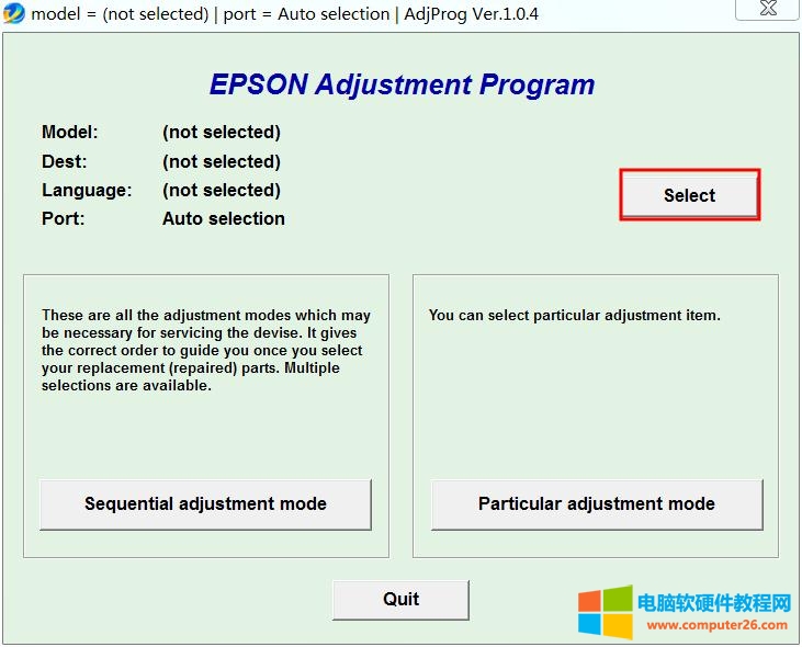 epson adjustment program 选择型号